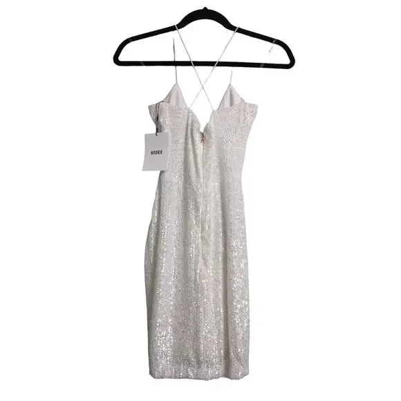 Nookie Supreme Mini White Sequins Bodycon Crisscross Straps Cutout S New - Picture 5 of 13